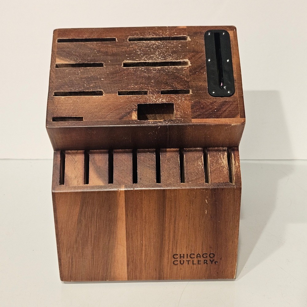 Chicago Cutlery Knife Block Brown Wood 14 Slot with Built-in Sharpener